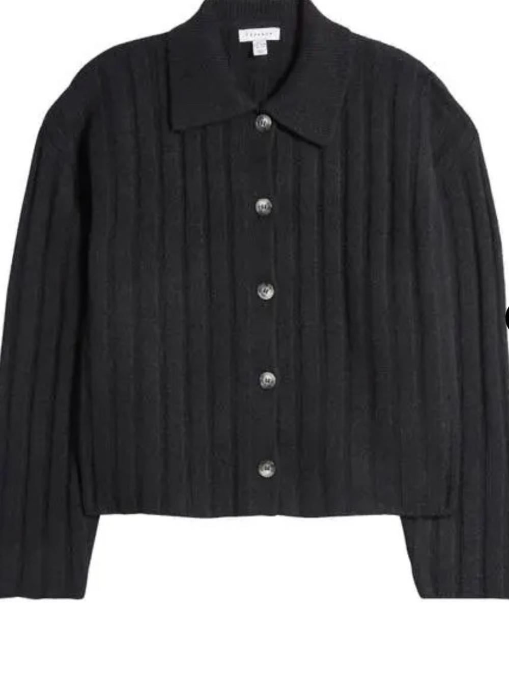 Topshop Black Ribbed Collared Button-Up Cardigan - Picture 2 of 5